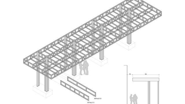 Pérgola de acceso en Museo de los Dólmenes. Antequera (Málaga)